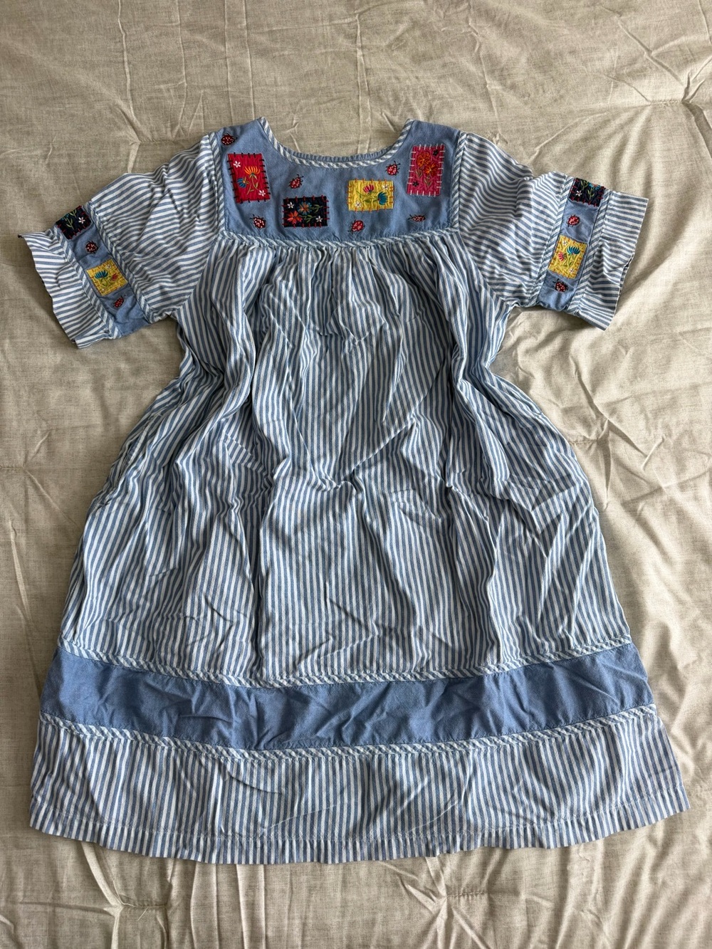 Bechamel Blue Striped Embroidered Patched Midi Dress (S)